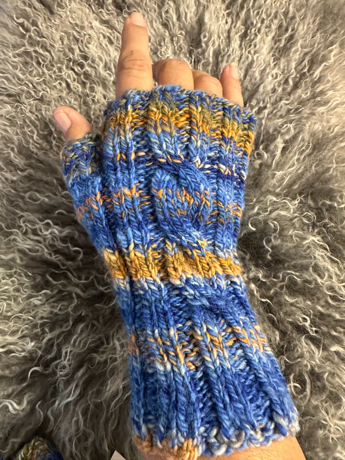 Fingerless Gloves-Blue/Orange