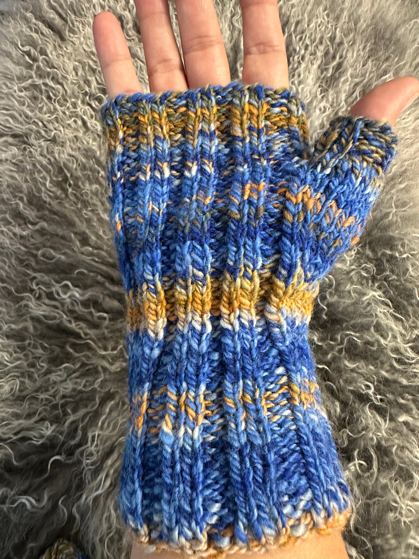 Fingerless Gloves-Blue/Orange