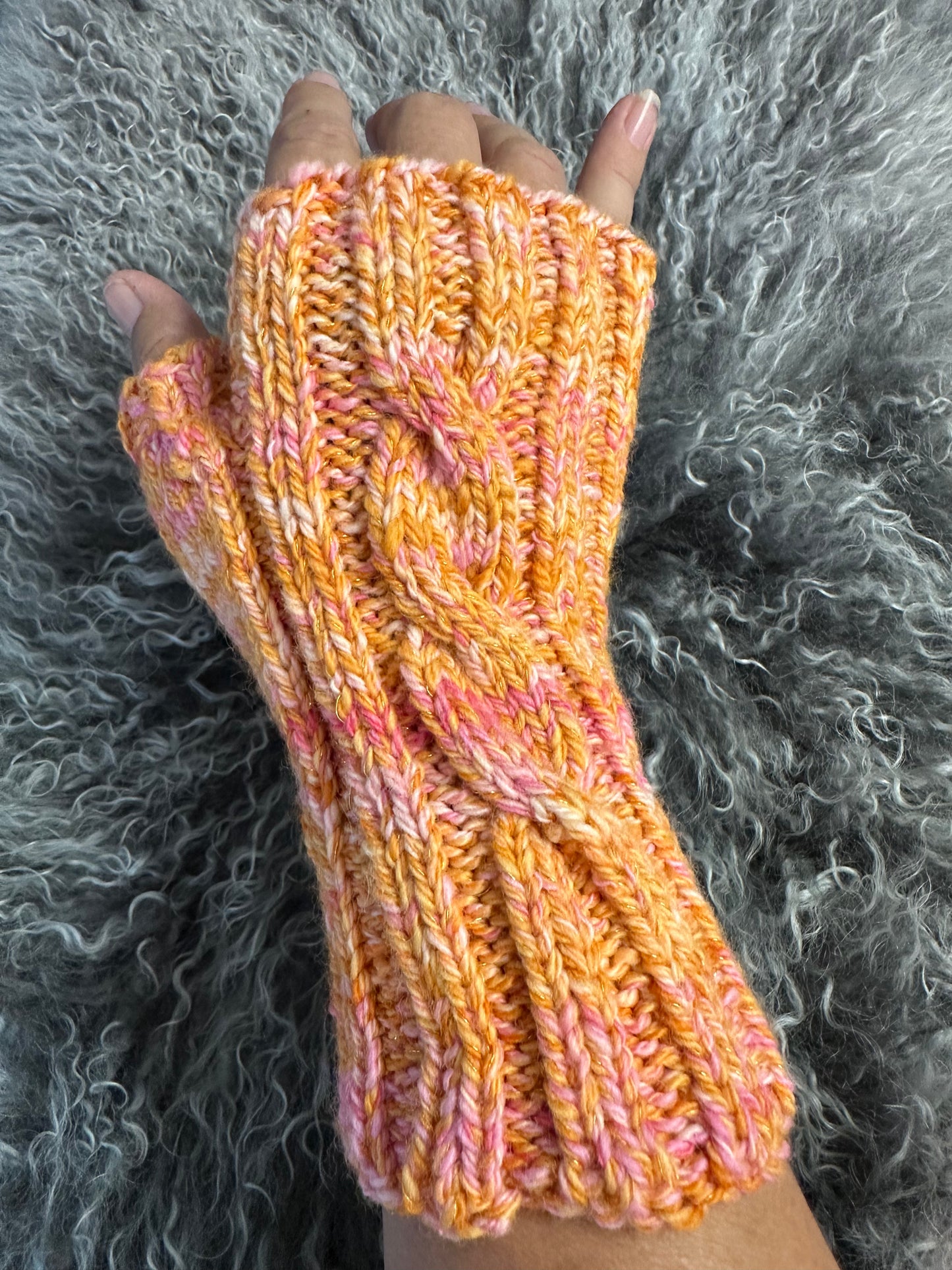 Fingerless Gloves-Orange/Pink