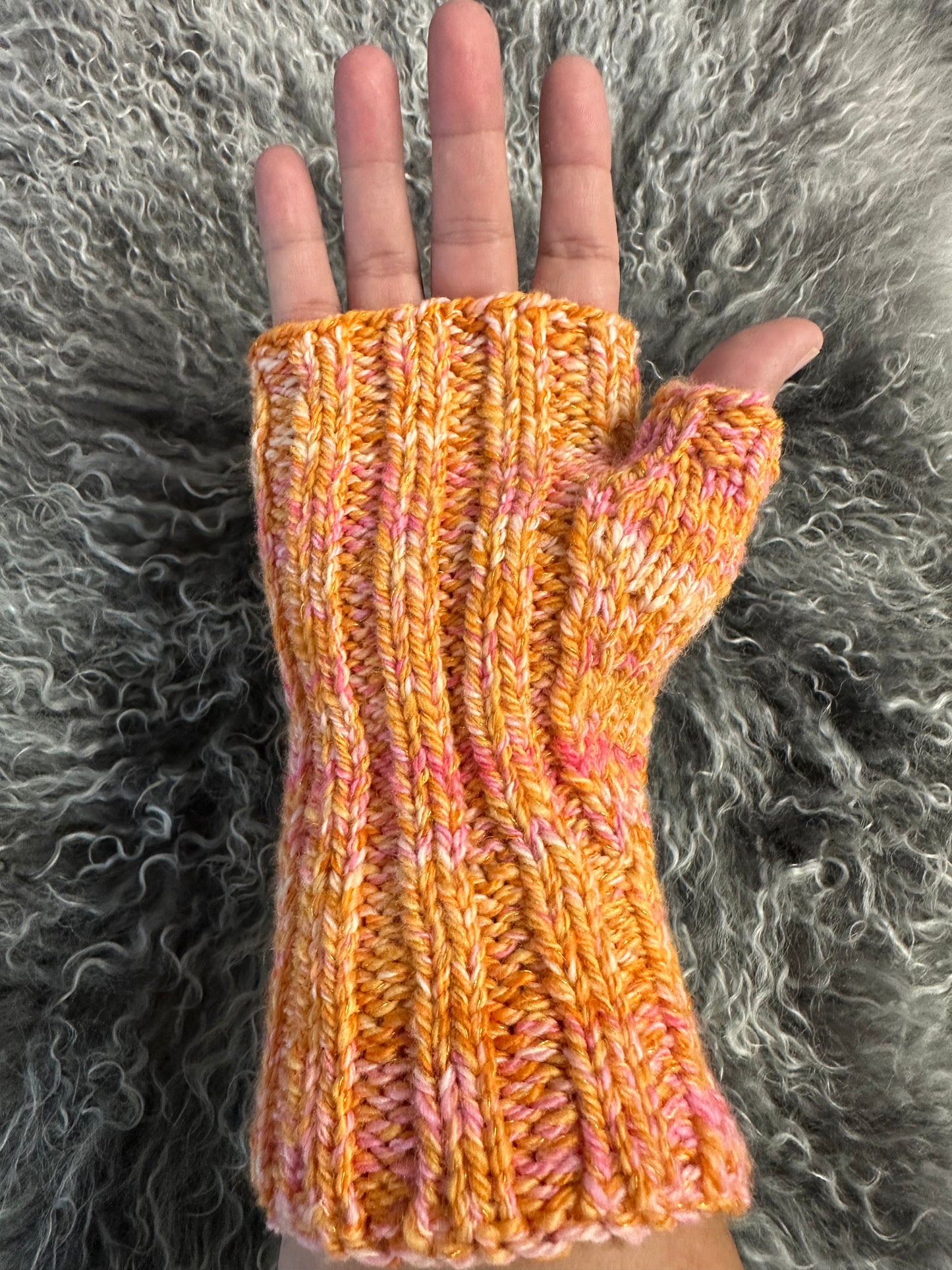 Fingerless Gloves-Orange/Pink