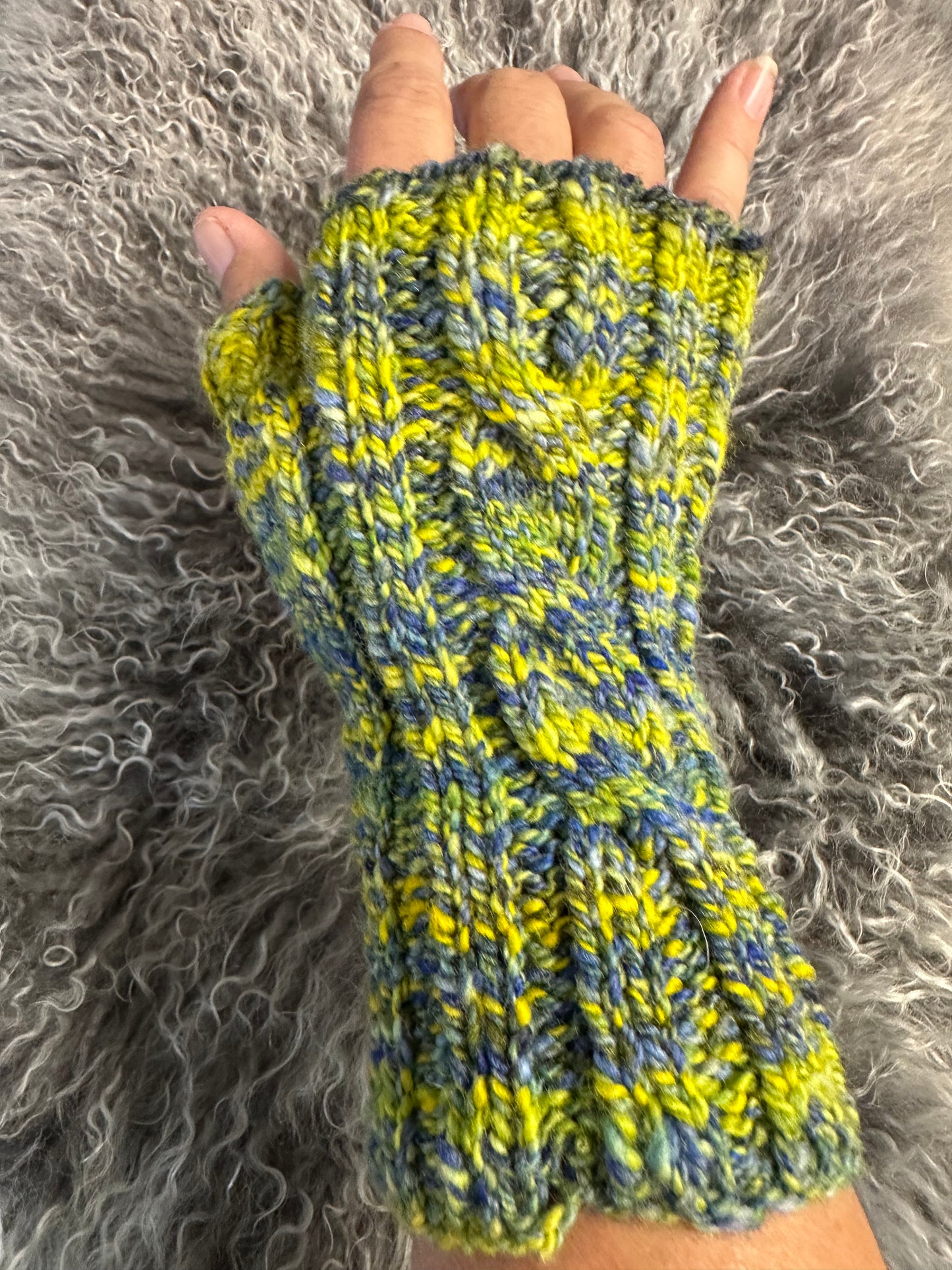 Fingerless Gloves-Blue/yellow