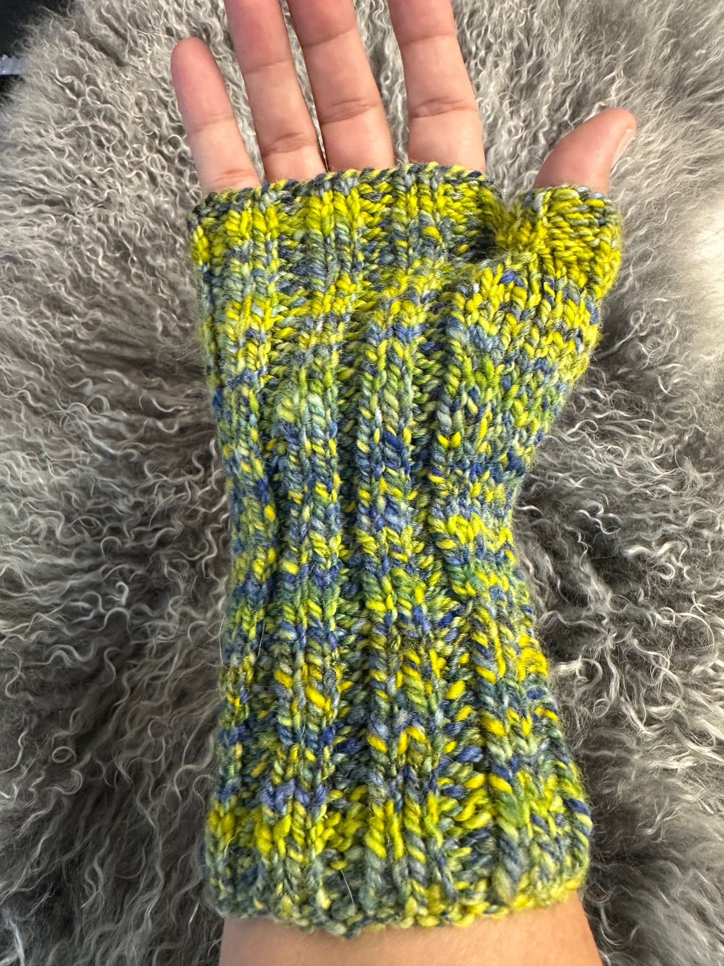 Fingerless Gloves-Blue/yellow