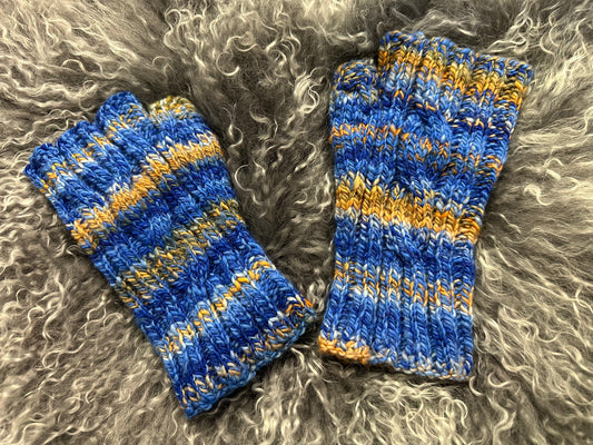 Fingerless Gloves-Blue/Orange